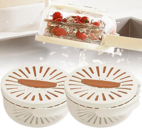 Cuenco multifuncional para lavar frutas y verduras, cuenco para lavar frutas con colador, recipiente con tapa, escurridor de frutas con asa para