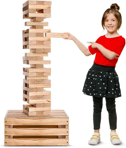Splinter Woodworking - Juego de torre gigante Co | 60 bloques grandes | Caja de almacenamiento/mesa de juegos al aire libre | Comienza con más de