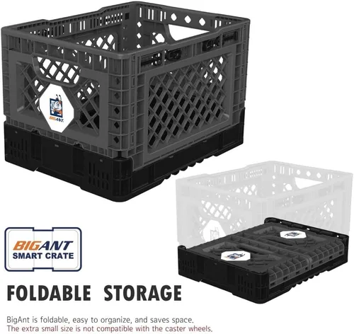 Vista 3 de Bigant Caja de Leche de Plástico Plegable y Apilable de Servicio Pesado - Contenedor Plegable con Cierre a Presión para Almacenamiento Industrial