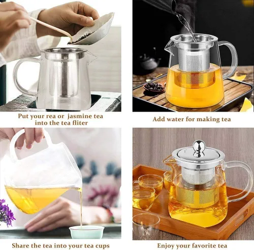 Vista 6 de Tetera de vidrio de 11.8 onzas con infusor, vidrio de borosilicato, 11.8 fl oz, transparente, acero inoxidable, apta para lavavajillas