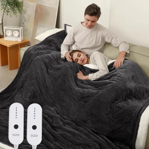Vista 32 de ESTINGO Manta eléctrica calefactora, manta eléctrica extremadamente suave con apagado automático de 4 horas y 5 niveles de calefacción, manta