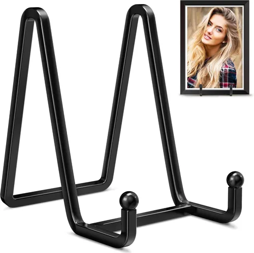 IPAME Soportes de placa para exhibición – Soporte cuadrado de metal de 4.5 pulgadas para placa de alambre + soporte de marco de fotos caballete para