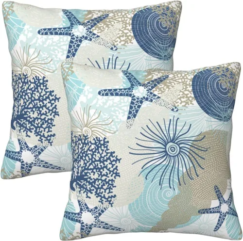 Vista 11 de Fundas de Almohadas Decorativas de Playa Océano Estrella de Mar Concha Marina Náutica Costera 16x16 Pulgadas Estilo Granja Fundas de Almohada Suaves