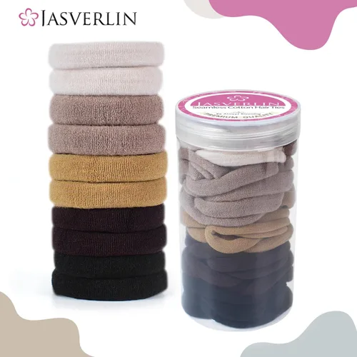 Vista 6 de JASVERLIN 100 ligas para el cabello de algodón sin costuras, bandas elásticas gruesas suaves y sin daños, soportes para cola de caballo para mujeres