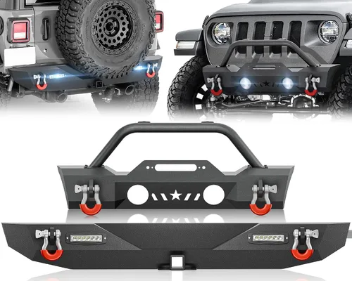 Vista 21 de YZONA para Wrangler JK JKU Parachoques delanteros y traseros compatibles con Jeep Wrangler JK JKU Unlimited 2007-2018 2/4 puertas con placa