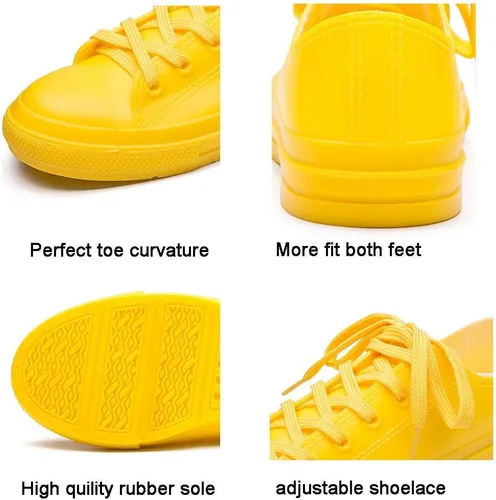 Vista 5 de DKSUKO Botas de lluvia para mujer impermeables de caña alta, zapatos de lluvia con cordones antideslizantes, calzado para jardín