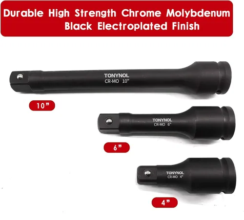 Vista 3 de TONYNOL Barra de extensión de impacto de 1 pulgada, 3 piezas (4 pulgadas, 6 pulgadas, 10 pulgadas), acero Cr-Mo, con un estuche de almacenamiento.