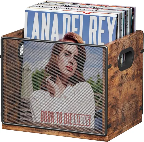 Vista 8 de Homeiju Caja de almacenamiento de discos de vinilo, estuche de caja de discos, soporte de álbum de discos de vinilo, estante de discos de vinilo