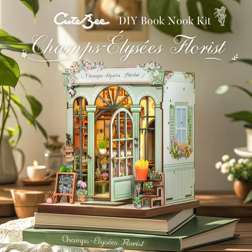 Vista 4 de CUTEBEE - Kit de rincón de lectura - Kit de casa de muñecas en miniatura DIY para adultos y adolescentes, rompecabezas de madera 3D, decoración