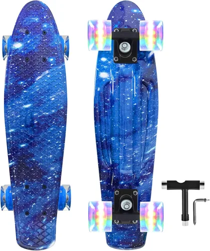 Nattork Patinetas 22 Pulgadas Mini Cruiser Patineta Completa Tablas Retro con Ruedas de Luces Coloridas para Niños, Niñas, Chicos, Principiantes