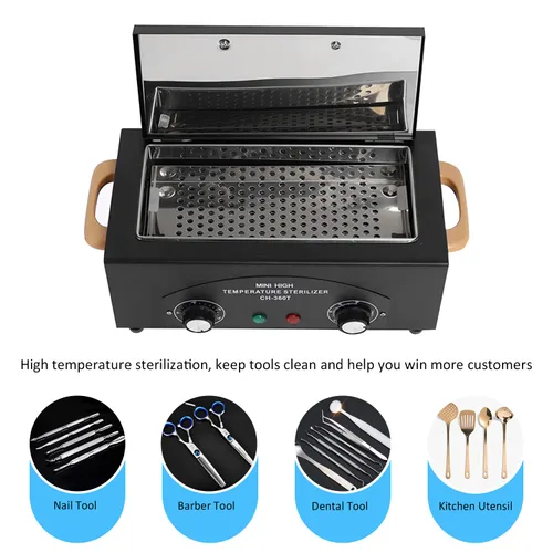Vista 3 de Caja de limpieza de herramientas de metal de alta temperatura, caja de calor seco de 1.5L con temperatura y tiempo ajustables para limpieza de Negro