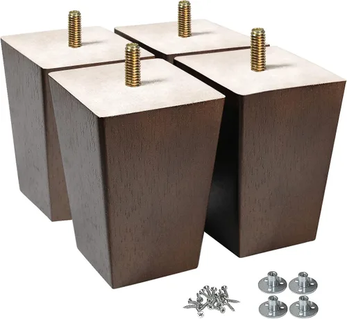 Vista 17 de AORYVIC Juego de 4 patas cuadradas para sofá, patas de repuesto de madera de 2 pulgadas para muebles, color marrón oscuro