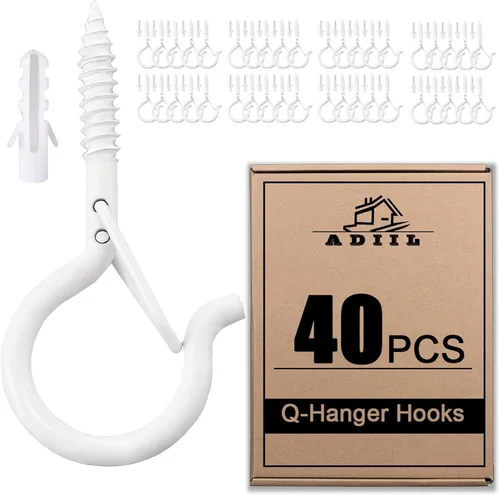 Vista 16 de ADIIL 12 ganchos Q con hebilla de seguridad, ganchos de tornillo resistentes al viento para colgar luces de cadena al aire libre, plantas, luces