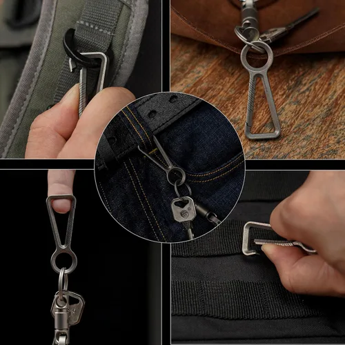 Vista 3 de KeyUnity Clip de llavero mosquetón de titanio KD00, silbato KA22 EDC, paquete de grillete de llave de anillo KA17 D