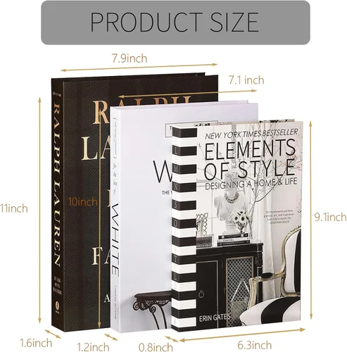 Vista 6 de Set de 3 libros decorativos para decoración del hogar, elegantes libros falsos para decoración, set de libros decorativos estéticos para mesa
