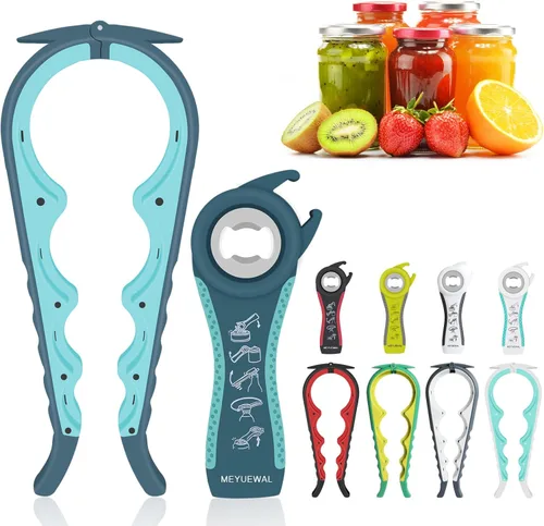 Vista 9 de Abridor de Frascos, Kit Abridor de Latas y Botellas Multifunción 5 en 1 con Mango de Silicona Fácil de Usar para Niños, Ancianos y Personas con Rojo