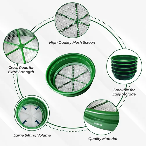 Vista 3 de SE Juego de Sartén Clasificadora Apilable de 13.25 Pulgadas de Ancho para Prospección de Oro - Incluye Pan de Tamiz de Malla de Acero Inoxidable