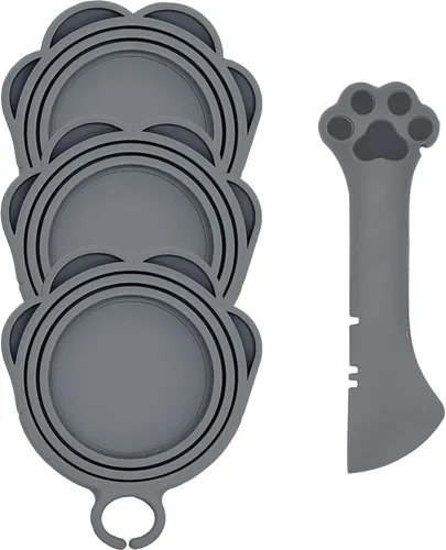 Vista 19 de Cuchara para latas de comida para gatos y 3 tapas de latas, bonitas fundas con forma de pata y abridor para alimentos húmedos, silicona universal
