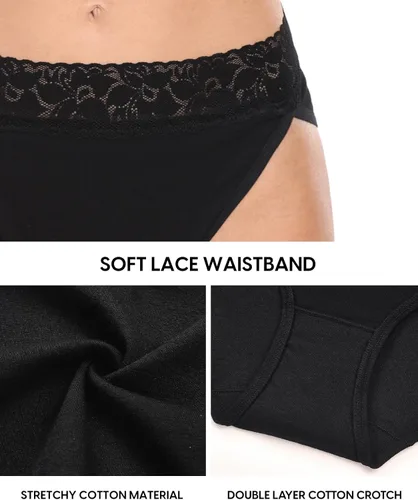 Vista 5 de RHYFF Ropa interior de algodón para mujer, calzones de bikini de corte alto, calzones elásticos de encaje hipster, calzoncillos para mujer, tallas