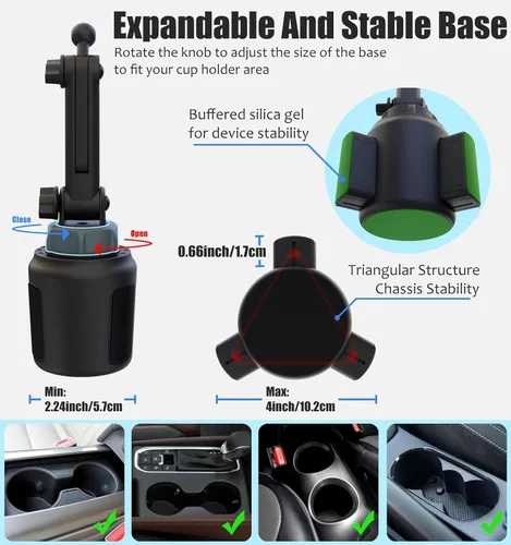 Vista 5 de Charchendo Adjustable Extendable Cup Holder Tablet Stand - 4-12.9 inch Tablet & Phone Mount, Non-Slip Secure Clamp, for Car/Truck, Fits iPad