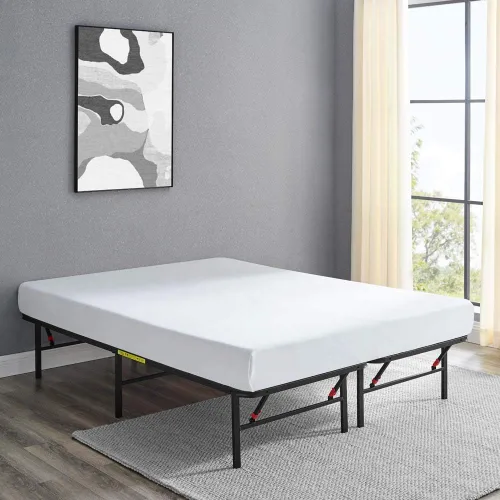 Vista 8 de Yaxa Basics Base de cama con almacenamiento, plataforma de metal plegable, acero resistente, no necesita somier, 14 pulgadas de alto, instalación