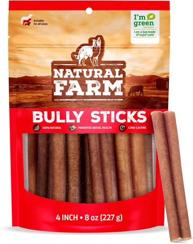 Vista 11 de Natural Farm Bully Sticks sin olor (4 pulgadas, 16 onzas) masticables totalmente naturales de larga duración, 100% pene de res, alimentado
