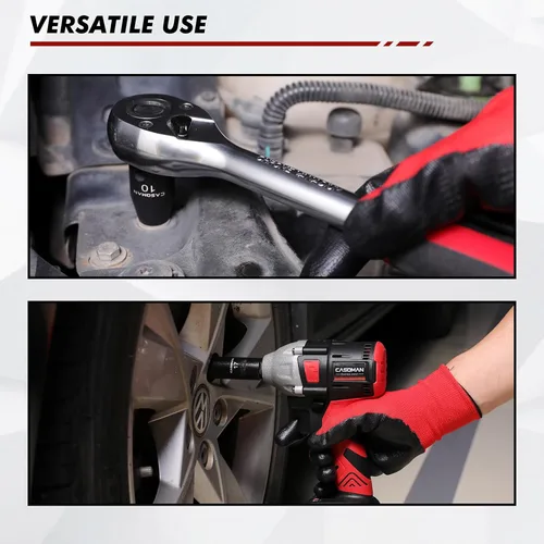 Vista 5 de CASOMAN Juego de llaves de vaso métricas de impacto profundo y poco profundo de 36 piezas, 1/2 pulgada, 6 puntos, CR-V, para reparación
