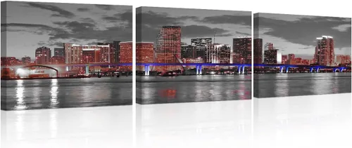 Vista 71 de 3 paneles de Atlanta Skyline vista de la ciudad en blanco y negro, imágenes panorámicas de edificio de ciudad, decoración de pared para sala