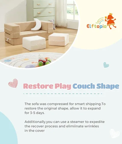 Vista 7 de Elftopia Sofá Modular para Niños, Sillón de Espuma para Niños Pequeños, Conjunto de Juego de Sofá de Felpa Convertible para Niños, Sofá Cama