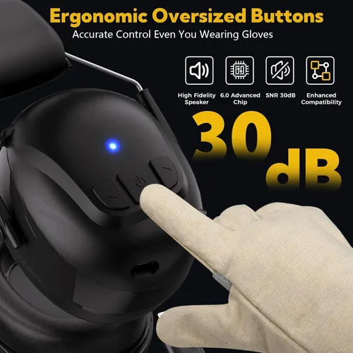 Vista 5 de Kalence Auriculares con Bluetooth 6.0, protección auditiva con tiempo de trabajo de 120H, orejeras de seguridad de 30dB, auriculares recargables