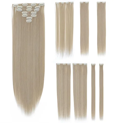 Vista 18 de SWACC - Extensiones de cabello sintético con clip, 22 pulgadas, lacio, 7 piezas separadas con resistencia al calor para toda la cabeza
