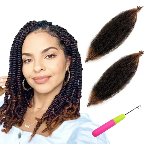 Vista 30 de 2 paquetes de cabello afro rizado castaño oscuro de 12 pulgadas, 30# Afro Spring Twist, cabello rizado Marley Twist trenzado, cabello envolvente