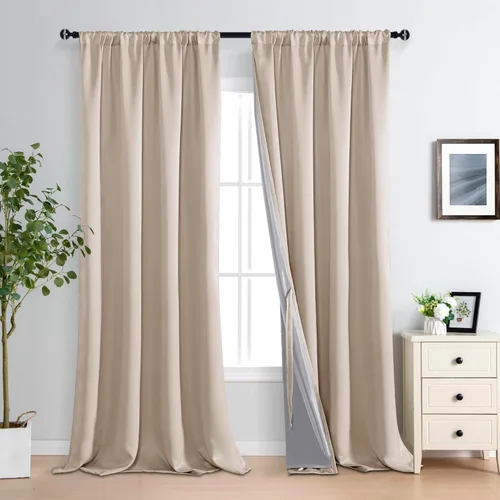 Vista 9 de XWZO Cortinas 100% opacas de 84 pulgadas de largo con alzapaños, protección de privacidad, paneles de ventana de eficiencia energética con forro