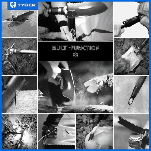 Vista 7 de Tyger Auto Folding Shovel TG-SV8U3217 Military Heavy Duty Survival Shovel 16-in-1 Multitool Compact Camp Shovel with Bag for Camping, Hiking