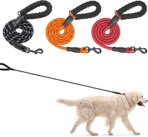 Vista 14 de BEAUTYZOO Correa de perro para perros grandes, correa de cuerda resistente negro+verde+azul (paquete de 3)