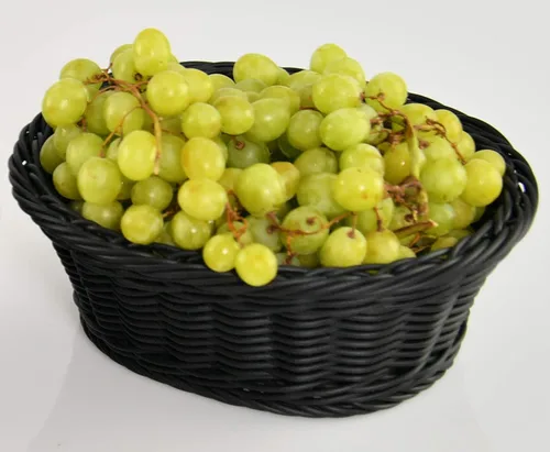 Vista 6 de HOME-X Cesta de mimbre tejida de plástico ovalado, cestas de pan, decoración de mesa y almacenamiento, color oscuro Gey, 9.5 pulgadas de largo x 8