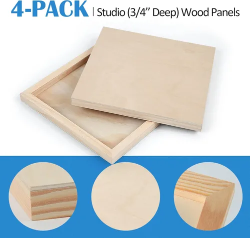 Vista 4 de Falling in Art Kit de paneles de lienzo de madera de abedul sin terminar, paquete de 4 tablas de cuna de estudio de 10 x 10 pulgadas de profundidad