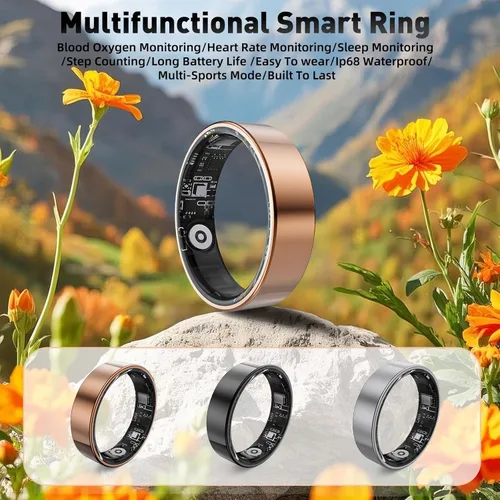 Vista 5 de Anillo inteligente SARUNN ER con monitoreo del sueño, conteo de pasos, frecuencia cardíaca, oxígeno en sangre para iPhone y Android, sin tarifa
