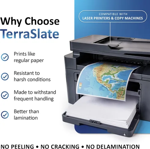 Vista 4 de TerraSlate Premium Papel Impermeable, 5 MIL 8.5" x 11", Compatible con Impresora Láser y Máquina Copiadora, Papel de Copia Duradero y Resistente a