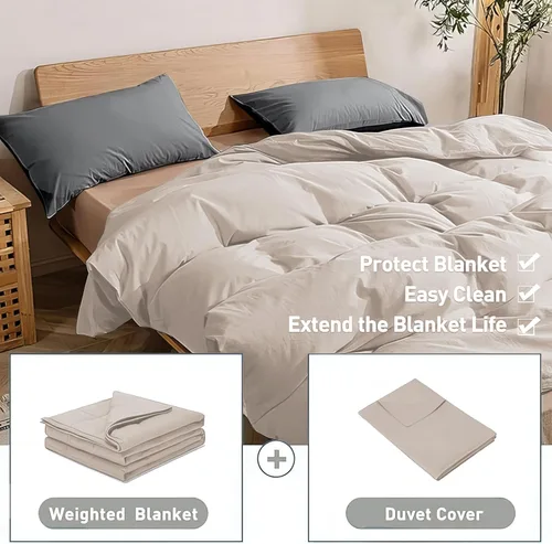 Vista 4 de Weighted Idea Funda de edredón extraíble de 48 x 72 pulgadas para manta con peso (suave y tela, color gris leche de almendra)