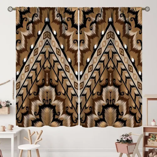 Vista 72 de Cortinas con patrón geométrico tribal, estilo suroeste, azteca, rústico, occidental, nativo americano, opacas, con bolsillo para barra, decoración
