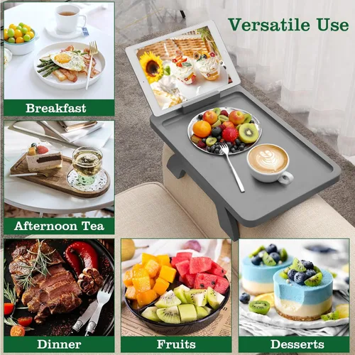 Vista 33 de Mesa auxiliar con clip para mesa auxiliar, mesa de sofá BAMBOOTRAY para sofás anchos, bandeja para reposabrazos de sofá para espacios pequeños, mesa