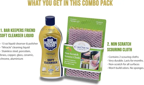 Vista 2 de Conjunto limpiador para cocina Bar Keepers Friend, detergente líquido que no raya, CCBD1002, Soft Cleanser Liquid & Non Scratch Scourer, 2