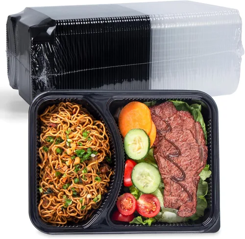 Vista 11 de YANGRUI Juego de 40 contenedores para preparar comida con tapa - 34 oz 4 compartimentos con sello cuádruple a prueba de fugas Contenedores