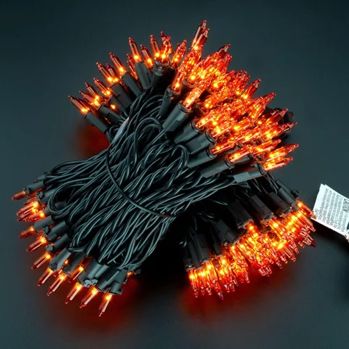 Vista 5 de YULETIME 200 tiras de luces naranjas con cable negro, paquete de 2 juegos de 33 pies, 100 luces de Navidad con certificación UL (naranja)