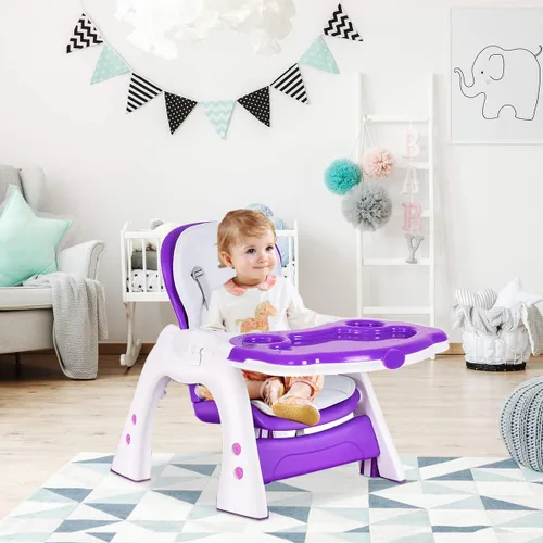Vista 9 de HOMGX - Silla alta 3 en 1 para bebé, juego de mesa y silla infantil, silla alta convertible compacta con respaldo ajustable y bandeja apta