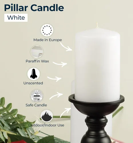 Vista 2 de HYOOLA Velas de pilar blancas 2x3 pulgadas - Paquete de 12 velas de pilar sin perfume a granel - Fabricadas en Europa