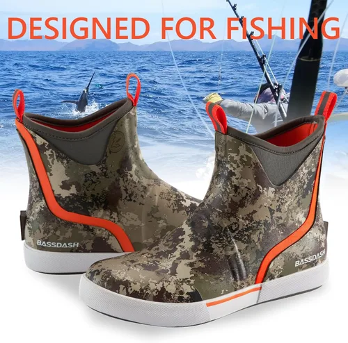 Vista 6 de BASSDASH Botas impermeables para hombre de 6 pulgadas con forro transpirable, antideslizantes, de goma de neopreno, botas de lluvia para pesca