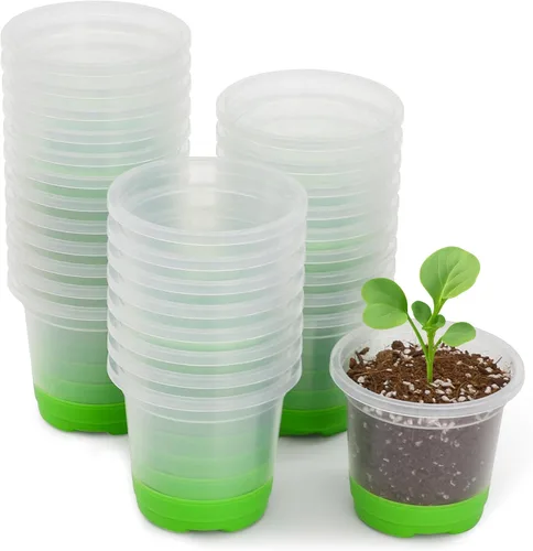 MIXC Paquete de 30 macetas reforzadas de 3.5 pulgadas con base de silicona para un fácil trasplante, paquete variado de macetas de plástico para