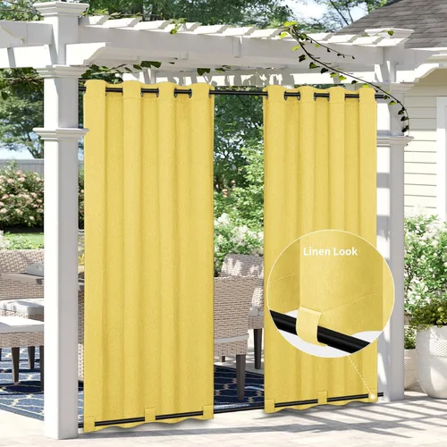 Vista 28 de Easy-Going - Cortinas para exterior con aspecto de lino impermeables y a prueba de viento para porche, cortinas suaves y gruesas de privacidad